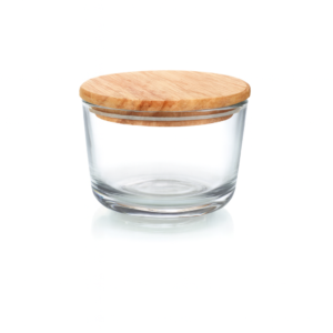 ظرف شیشه ای گرد 190 میل در چوبی 2 عددی